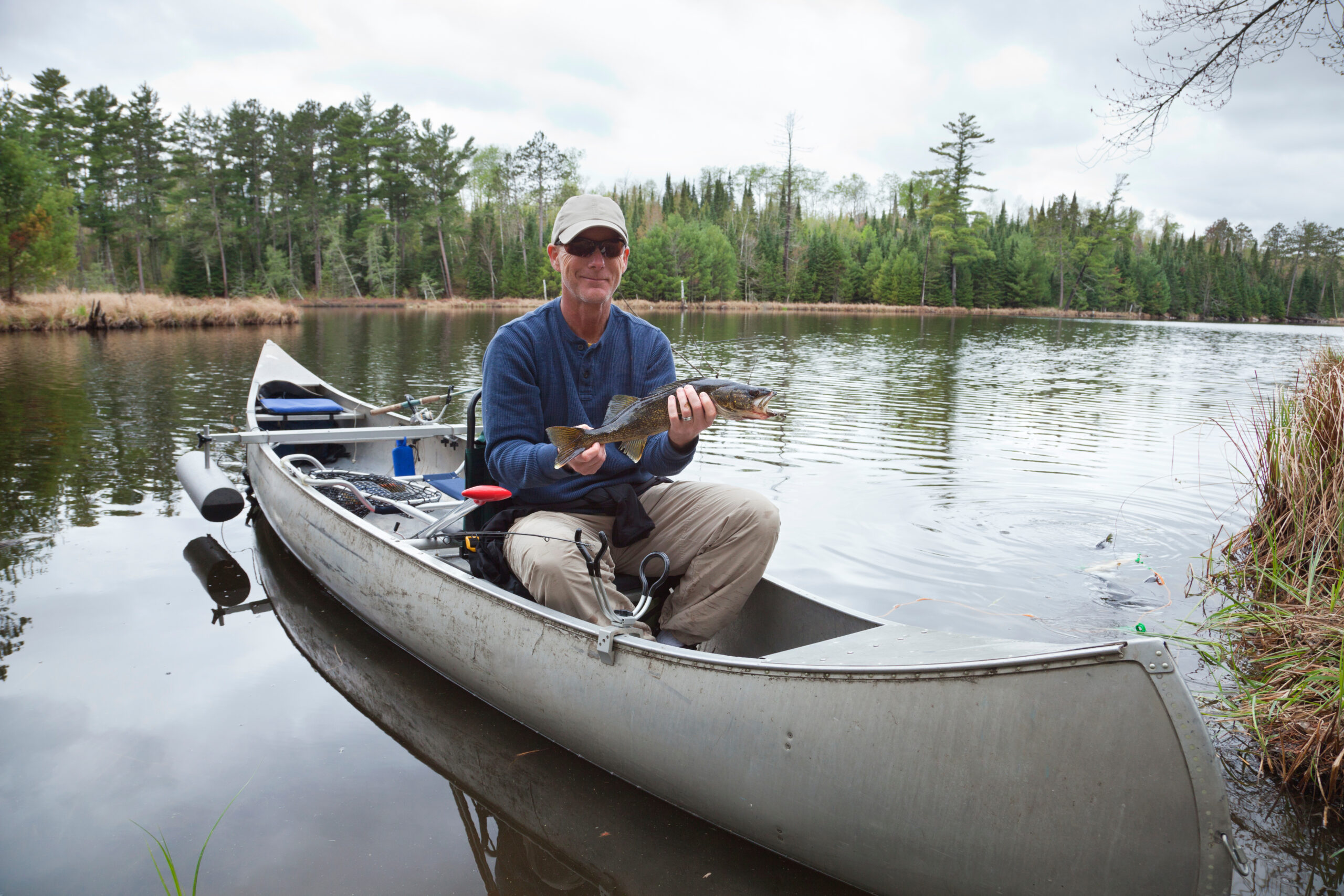 fishing from a canoe